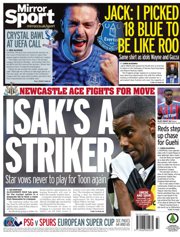 The Mirror back page