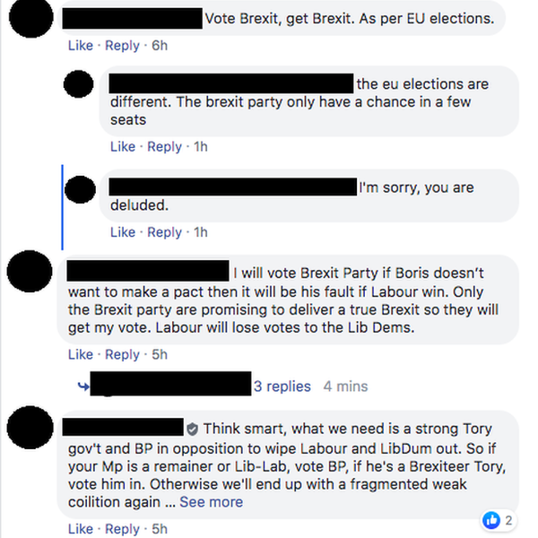 'Vote Brexit get Brexit'... 'the brexit party only have a chance in a few seats'... 'I'm sorry, you are deluded.'