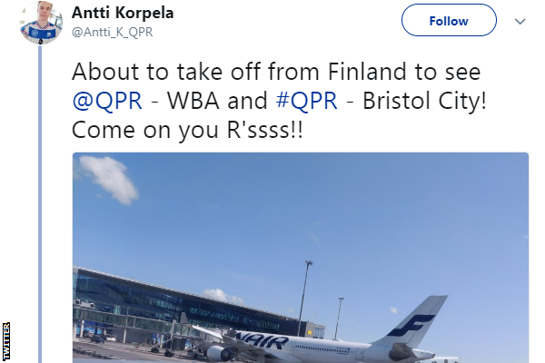 QPR fan Antti Korpela on Twitter