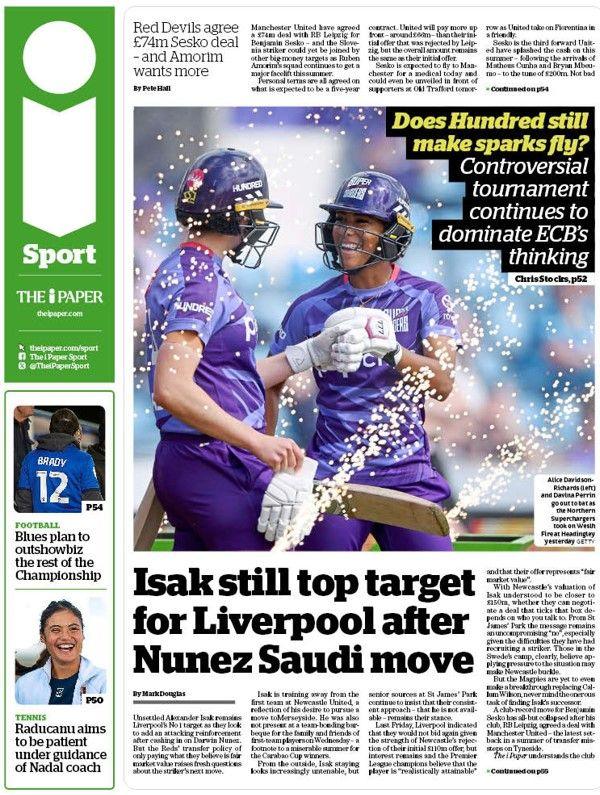 The back page of The i Paper