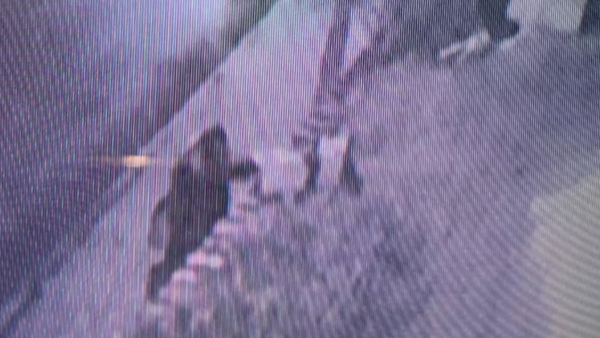 Blurry CCTV footage shows a person with their hand in a box on a wall at the front of a house by a road