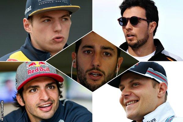 Max Verstappen, Sergio Perez, Valtteri Bottas, Carlos Sainz and Daniel Ricciardo