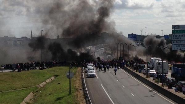 Tyres on fire in Calais