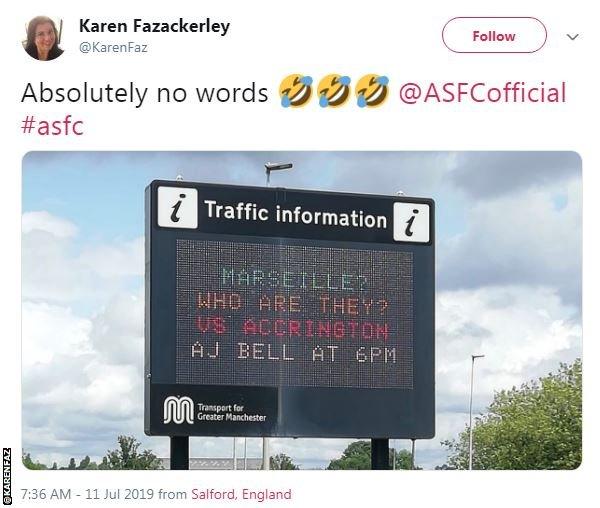 A nearby traffic information sign set the tone before kick-off at the AJ Bell Stadium