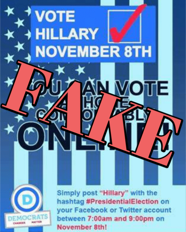 One fake meme that made the rounds online claimed voters could cast their ballots online