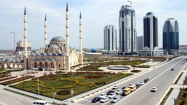 Mosque and skyscrapers in Grozny, Chechnya