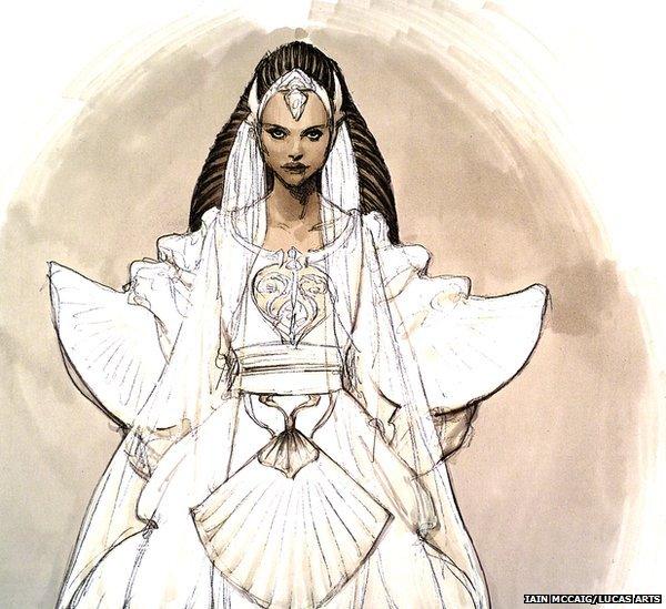 Iain McCaig: Padme Wedding costume concept art for Attack of the Clones (Pencil and marker on paper)