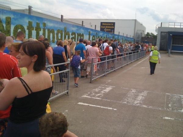 A queue outside East Midlands Airport