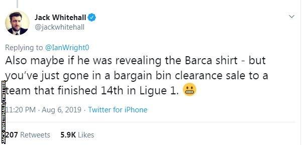 Jack Whitehall on Koscielny transfer to Bordeaux: "Maybe if he was revealing a Barca shirt - but you've just gone in a bargain bin clearance sale to a team that finished 14th in Ligue 1"