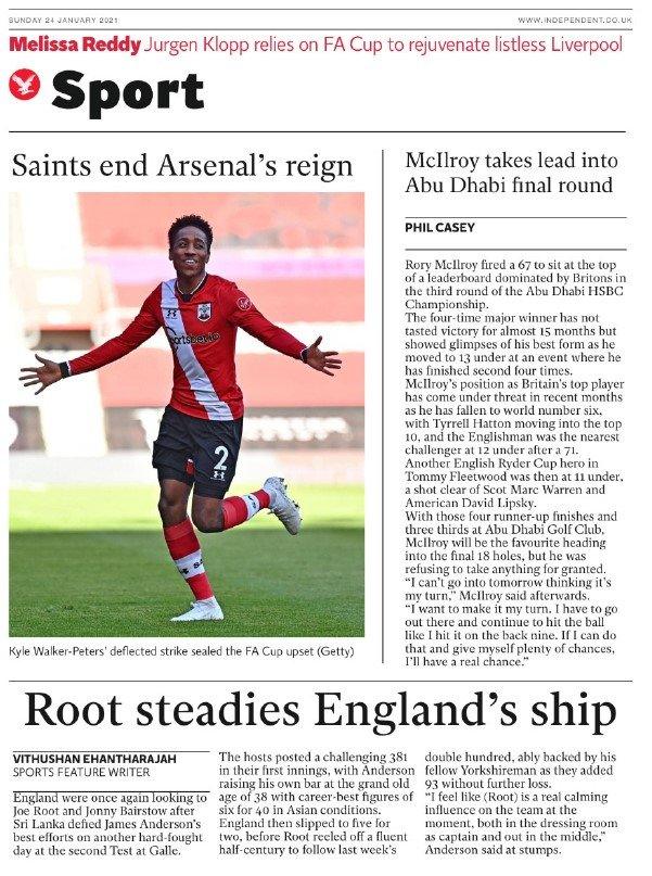 The back page of the Independent