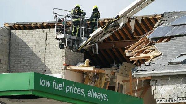 The service station and an apartment block were ripped apart by the blast