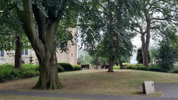 A view of gardens outside Ripon Cathedral