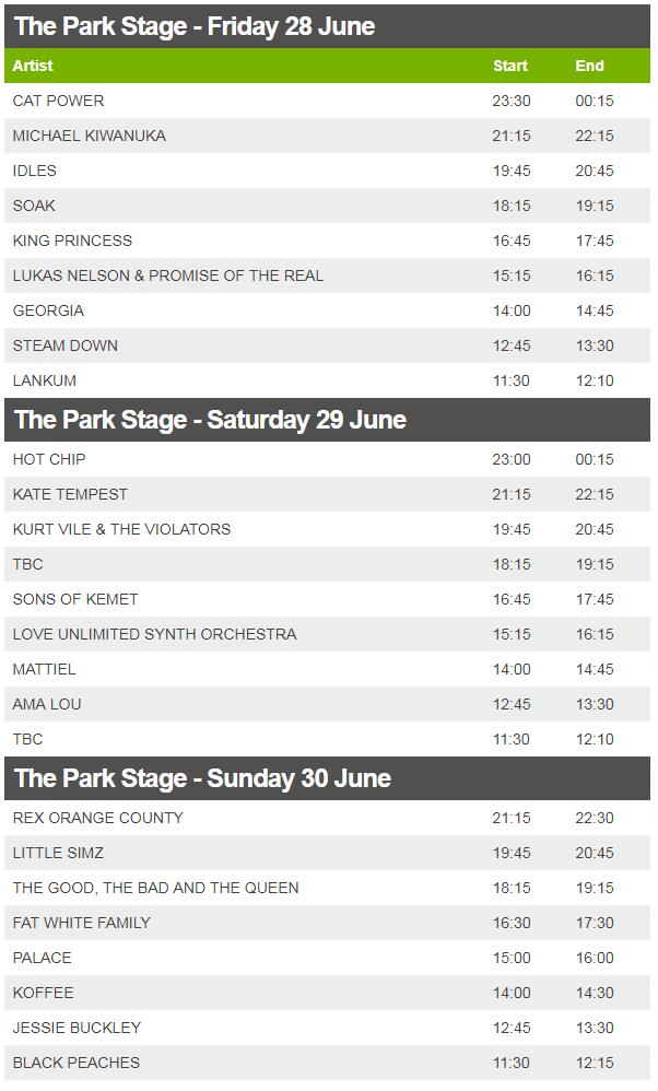 Park Stage line-up