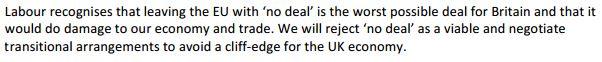 We will reject "no deal" as a viable and negotiate transitional arrangements to avoid a cliff-edge for the UK economy.