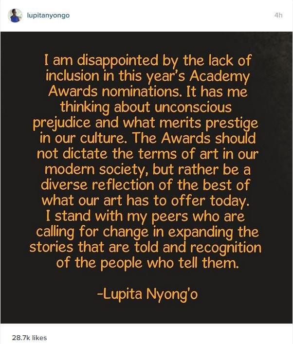 Lupita Nyong'o's message on Instagram