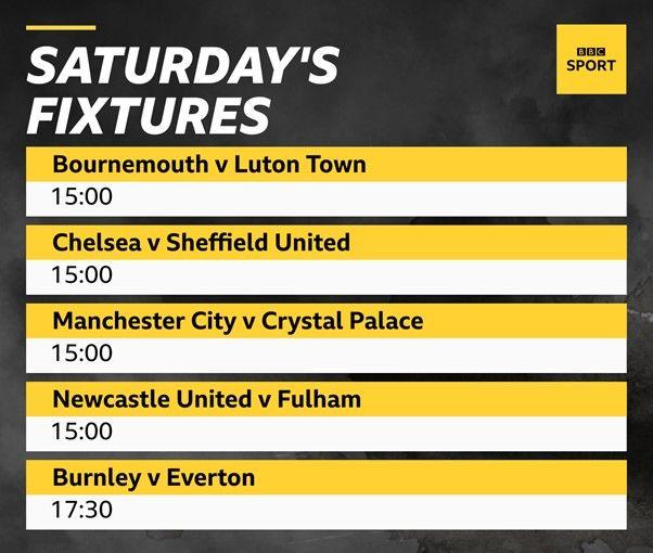 Bournemouth v Luton Town, Chelsea v Sheffield United, Manchester City v Crystal Palace, Newcastle United v Fulham, Burnley v Everton