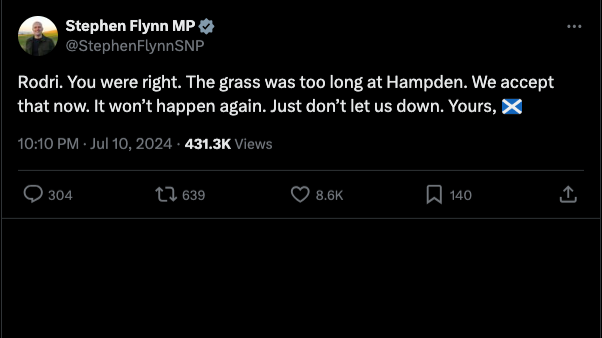 Tweet from Stephen Flynn MP.