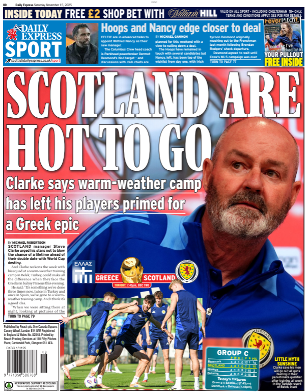 The back page of the Scottish Daily Express on 151125
