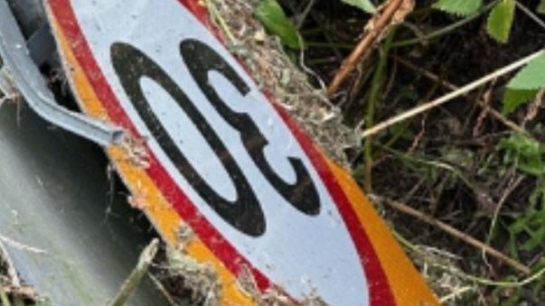 Knocked over road sign in Redhill