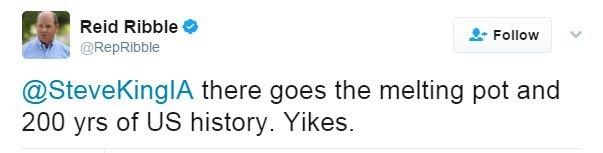 Twitter user Reid Ribble writes: "There goes the melting pot and 200 years of US history. Yikes."