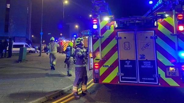 Emergency services outside a student accommodation in Radford, Nottingham in 2024.