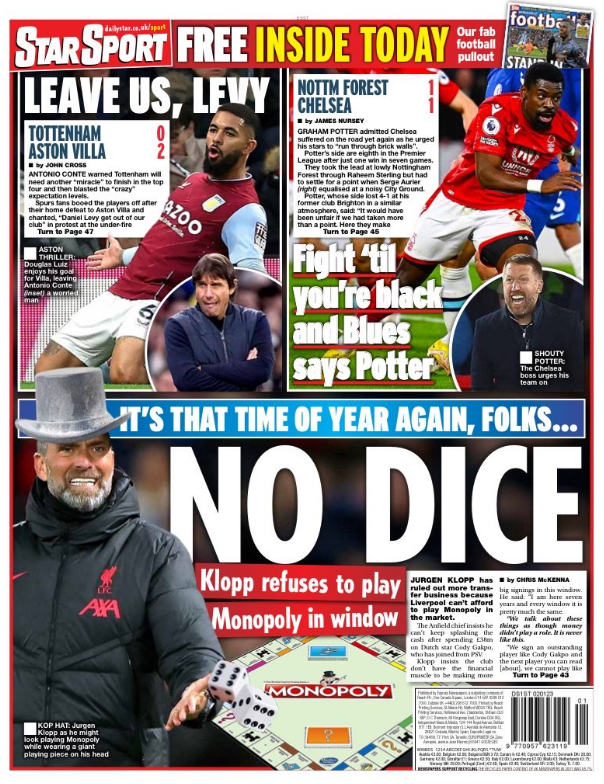 Monday's Star back page with the headline 'no dice'