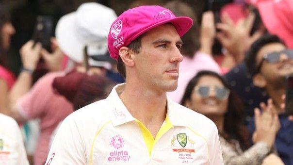 Australia captain Pat Cummins wears a pink cap