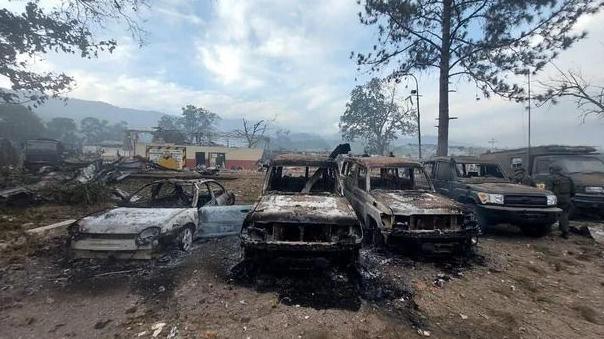 Burnt-out cars in the open