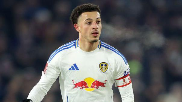 Ethan Ampadu wearing the captain's armband for Leeds United