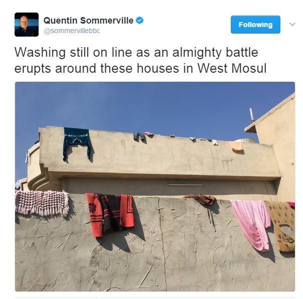 Quentin Sommerville tweet from Mosul: Washing on the line outside west Mosul houses