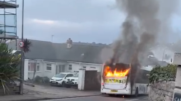 Bus on fire St Brelade