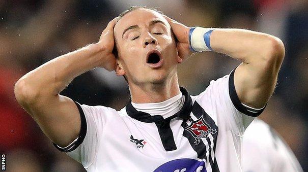 Dundalk substitute Ronan Finn shows his frustration after a missed chance