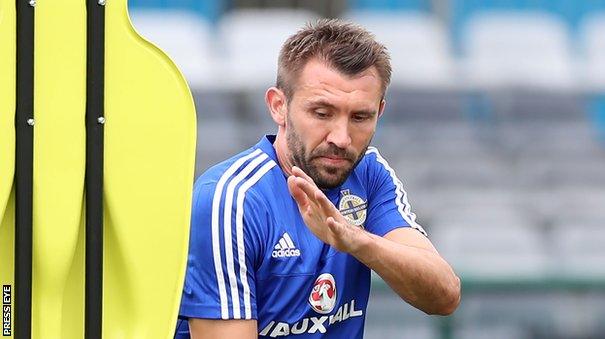 Gareth McAuley at Northern Ireland training on Wednesday