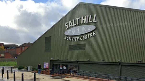 A Google Maps view picture of Salt Hill Activity Centre, a metal building with "Salt Hill Activity Centre" written on its side.