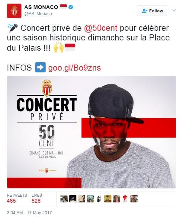 50 Cent to perform at Monaco's victory parade