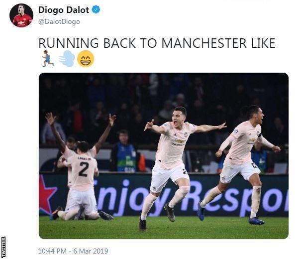 Diogo Dalot tweet: RUNNING BACK TO MANCHESTER LIKE