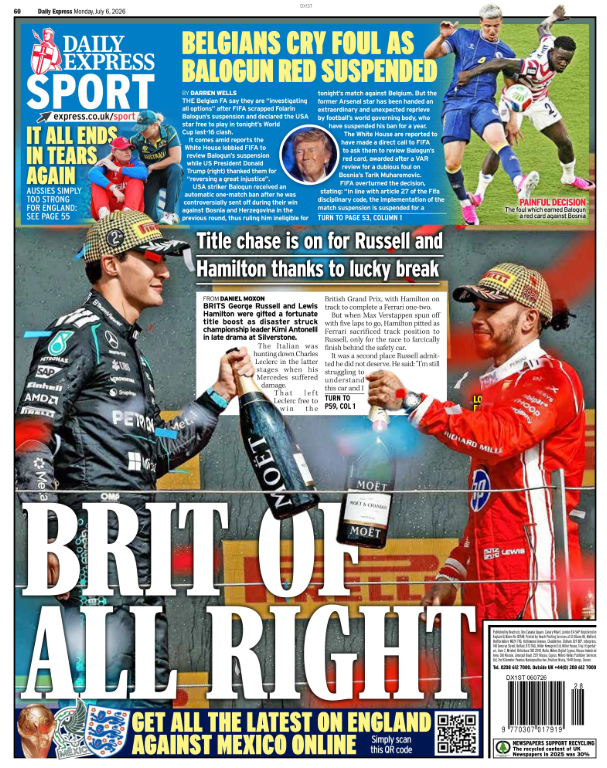 The back page of the Express