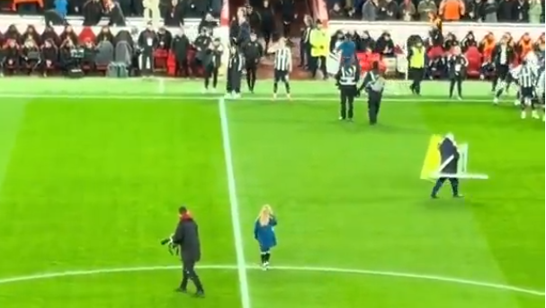 The Newcastle United mascot watches on as the players hand over their jackets at Anfield on 31 January, 2026