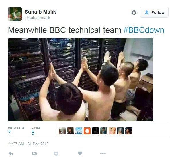 Tweet: Meanwhile BBC technical team #BBCdown