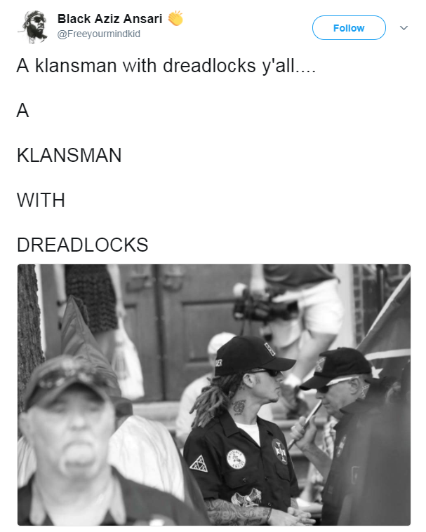 Twitter user expressing shock at the KKK photo