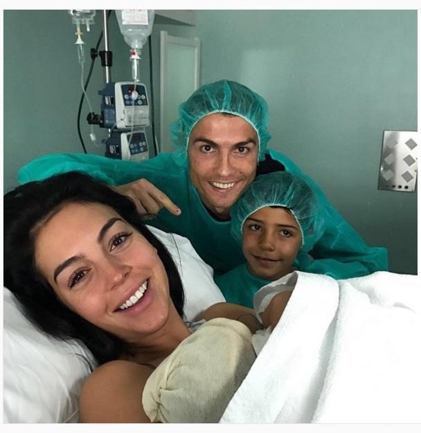 Cristiano, Georgina and Ronaldo's eldest son, Cristiano Jr in a hospital room