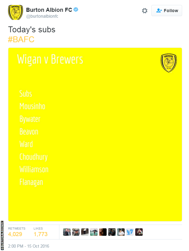 Burton Albion tweet