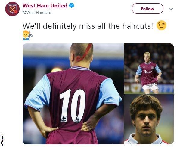 West Ham tweet displaying some of Joe Cole's haircuts