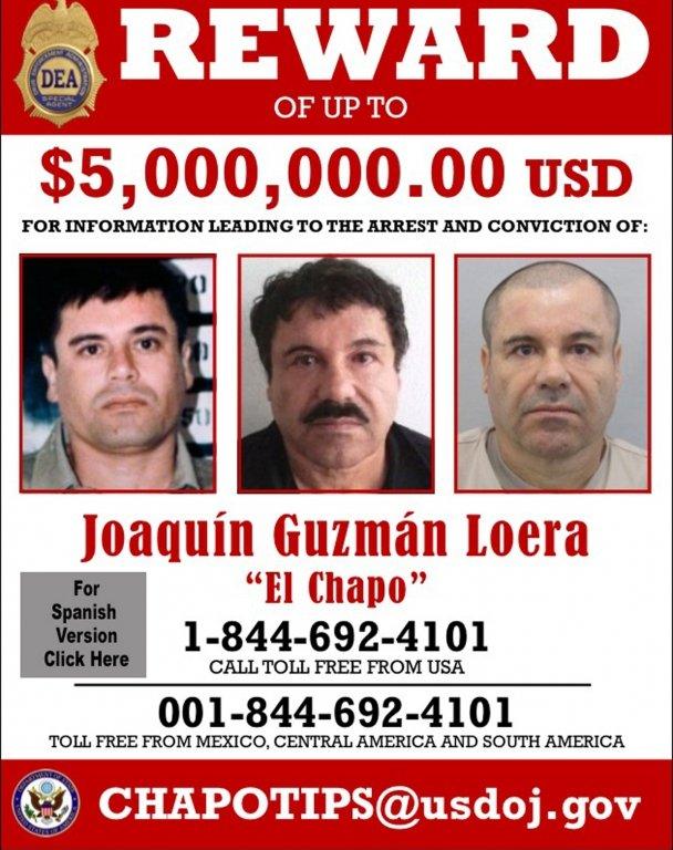 The US Drug Enforcement Administration (DEA) wanted poster shows fugitive Mexican drug kingpin Joaquin "El Chapo" Guzman in this image made available in Washington on 5 August 2015.