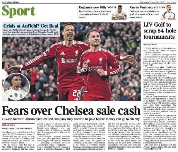 Back page of the Times on 5 November 2025