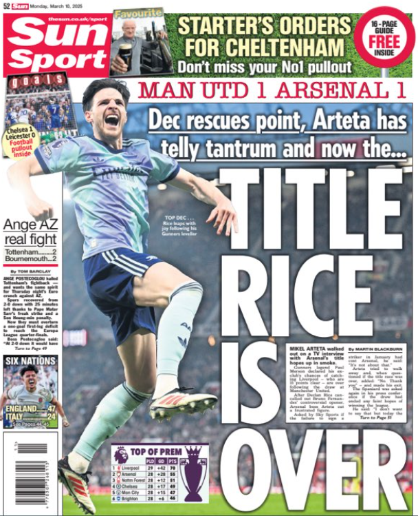 Back page of the Sun on 10 March 2025