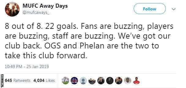 Tweet from MUFC away days saying 'fans are buzzing, players are buzzing'