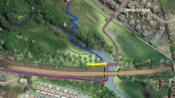 Section Of Land Along The River Frome Which Frome Town Council Intends To Purchase (Outlined In Yellow)   