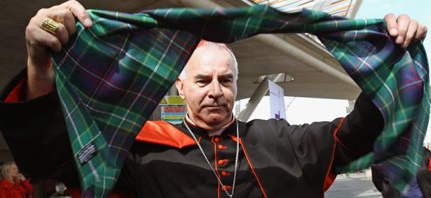 Cardinal Keith O'Brien with Pope tartan