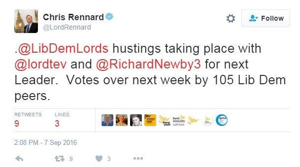 Tweet from Chris Rennard